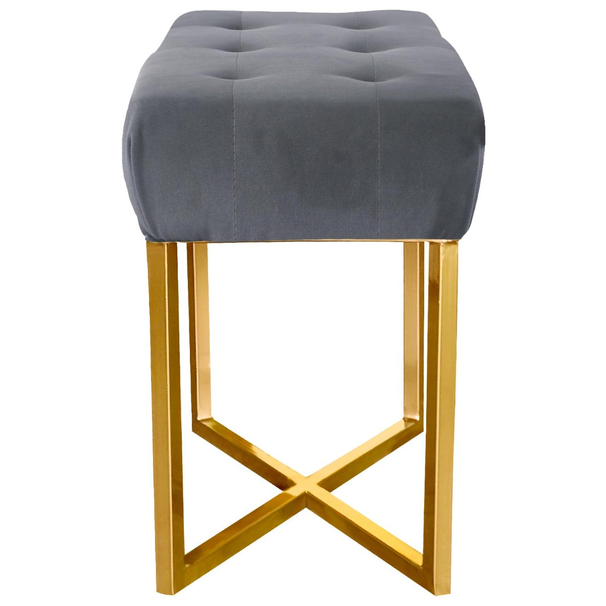 Tabouret pouf rectangle Fauve Velours Argent pied Or