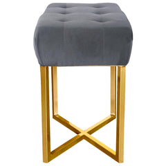 Tabouret pouf rectangle Fauve Velours Argent pied Or