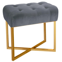 Tabouret pouf rectangle Fauve Velours Argent pied Or