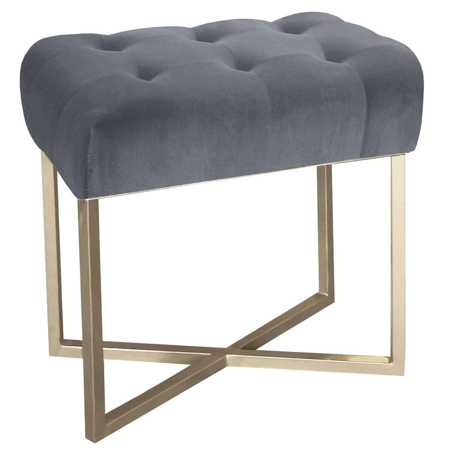 Tabouret Pouf Rectangle Fauve Velours Argent Pied Or