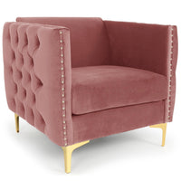 Fauteuil capitonné en velours rose