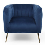 Fauteuil en velours bleu avec pieds en métal doré