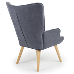 Fauteuil scandinave Lyliane effet patchwork Velours Gris et bleu