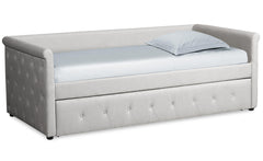 Lit gigogne Anitte en tissu beige grisé