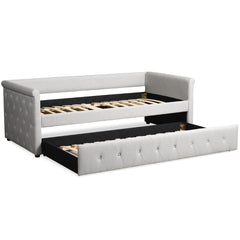 Lit gigogne Anitte en tissu beige grisé