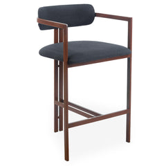 Lot de 2 chaises de bar Cogedla métal effet bois foncé et tissu anthracite