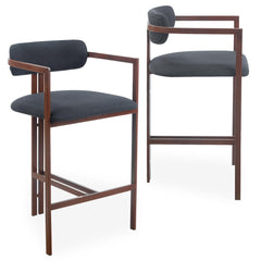 Lot de 2 chaises de bar Cogedla métal effet bois foncé et tissu anthracite