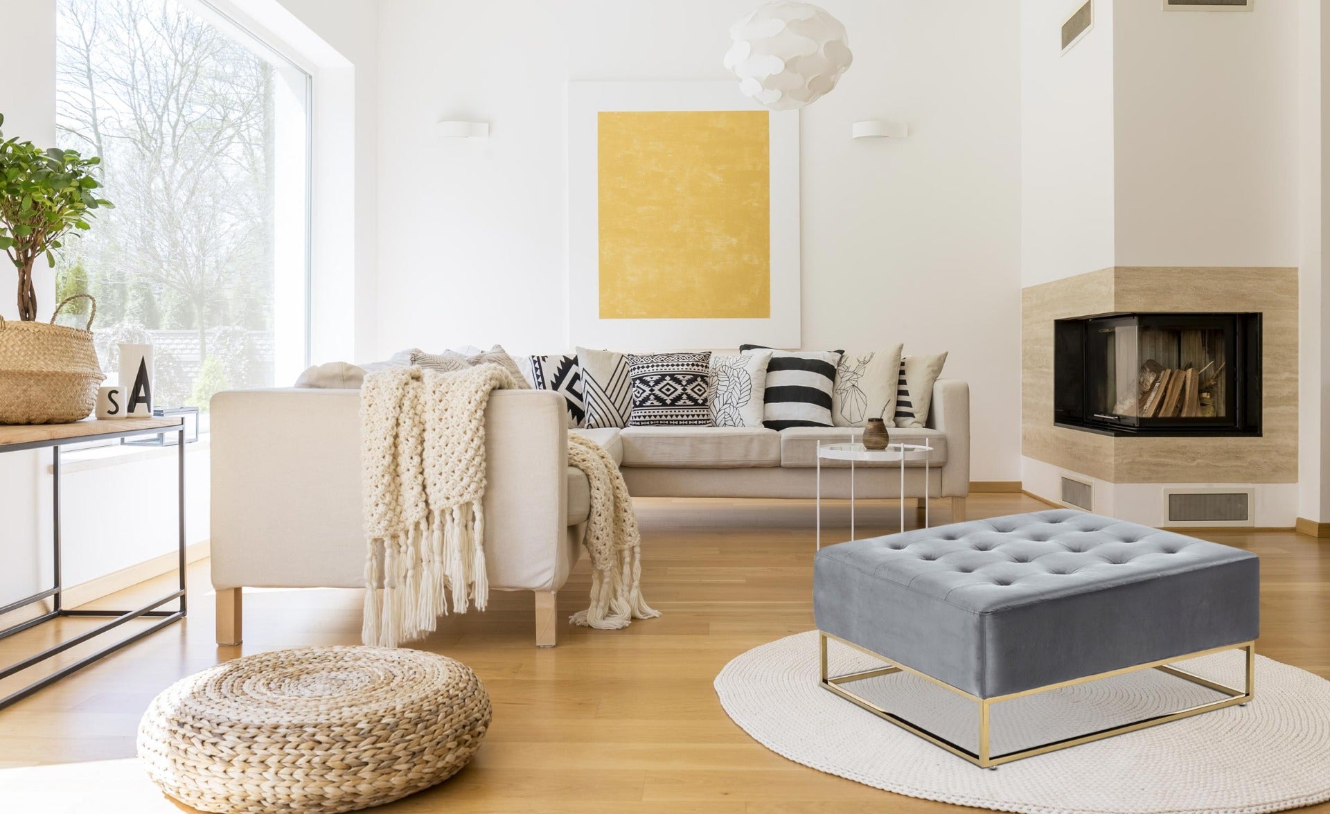 Pouf carré Hudson Velours Argent