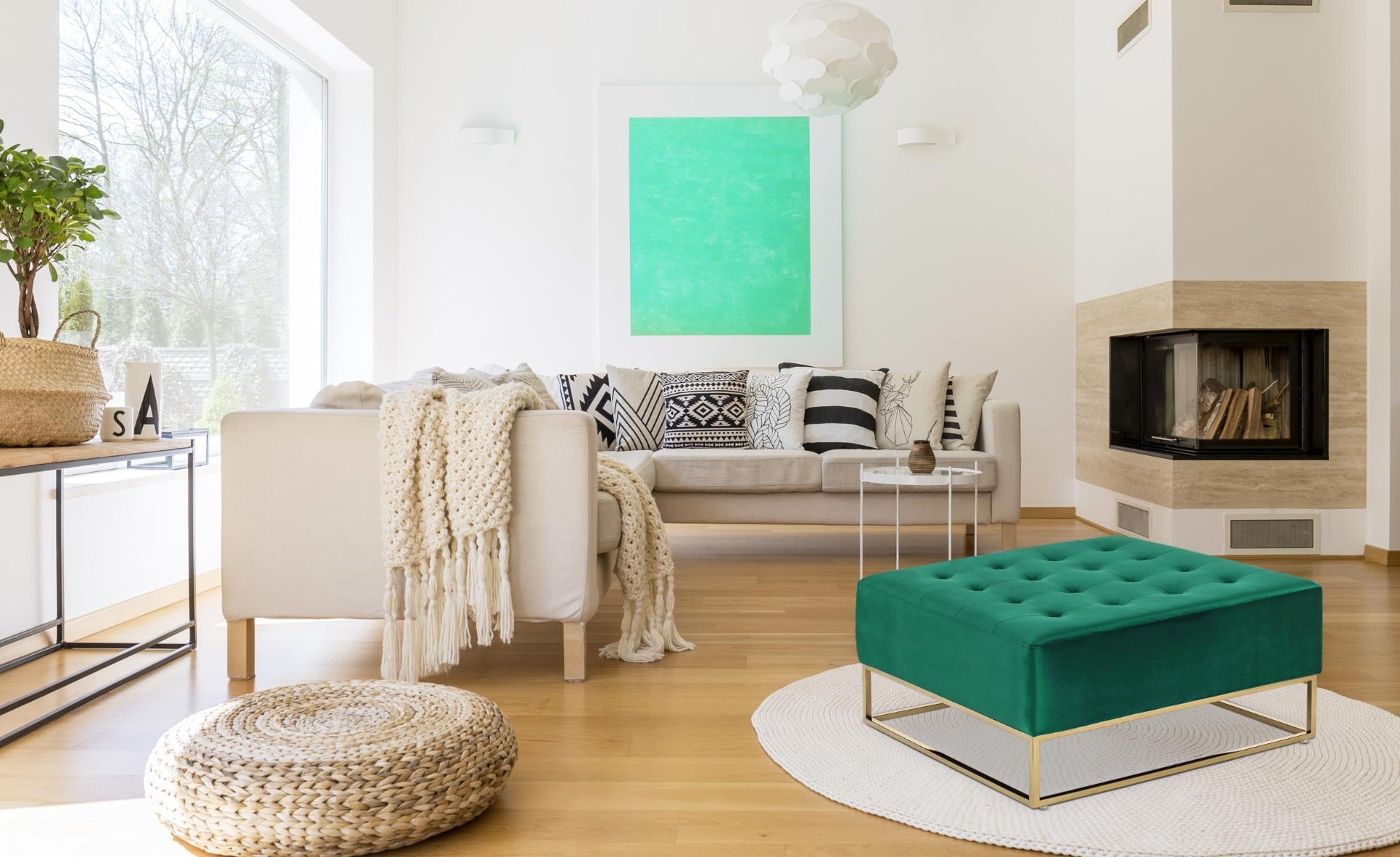 Pouf carré Hudson Velours Vert