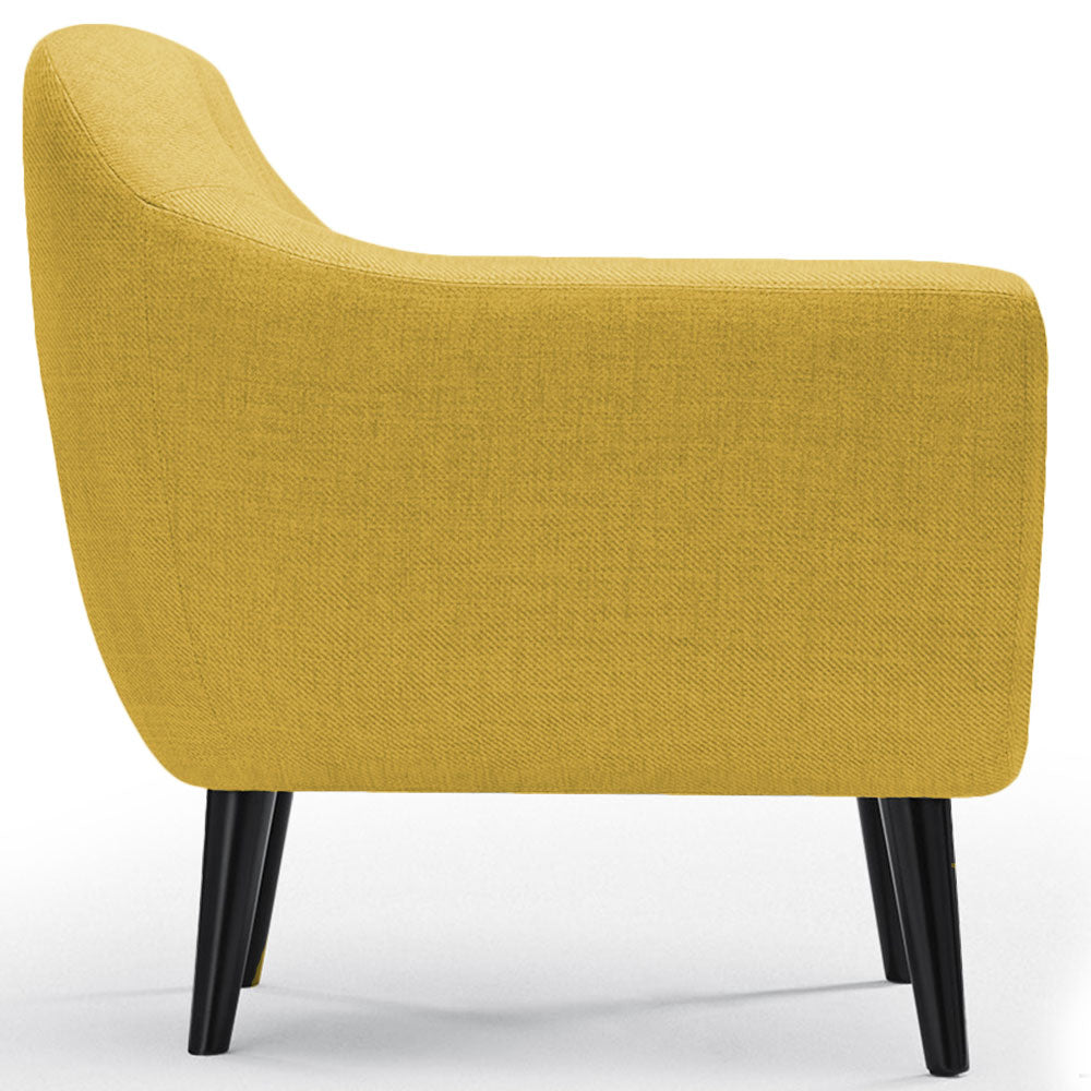 Vue de profil du fauteuil scandinave Fidelio Tissu Jaune