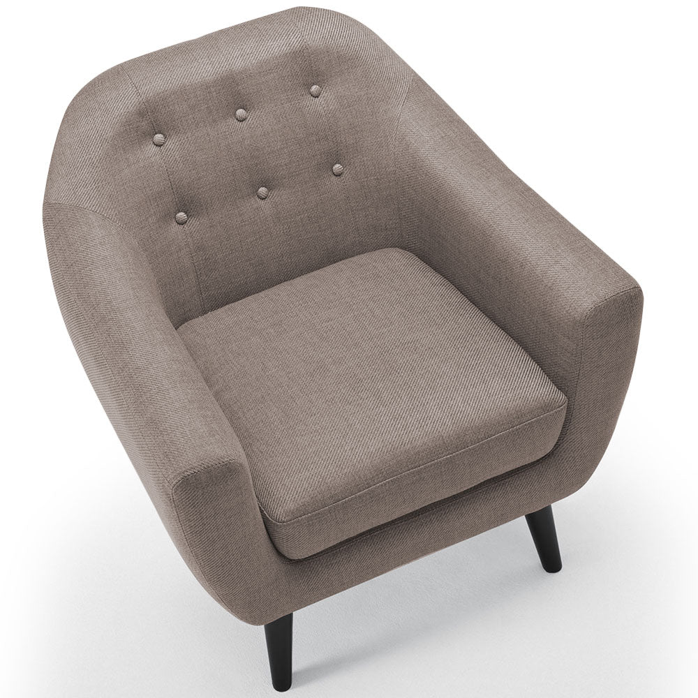 Très beau fauteuil nordique tissu taupe Fidelio