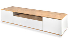 Meuble TV Bisane bois clair et blanc L180 cm design linéaire
