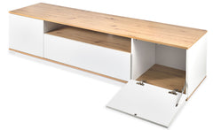 Meuble TV Bisane bois clair et blanc L180 cm design linéaire