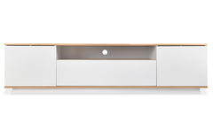 Meuble TV Bisane bois clair et blanc L180 cm design linéaire