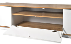 Meuble TV Bisane bois clair et blanc L180 cm design linéaire