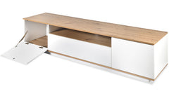 Meuble TV Bisane bois clair et blanc L180 cm design linéaire