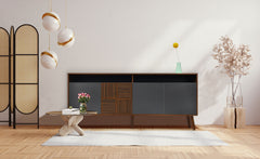 Buffet avec portes battantes Bitian en bois foncé et gris