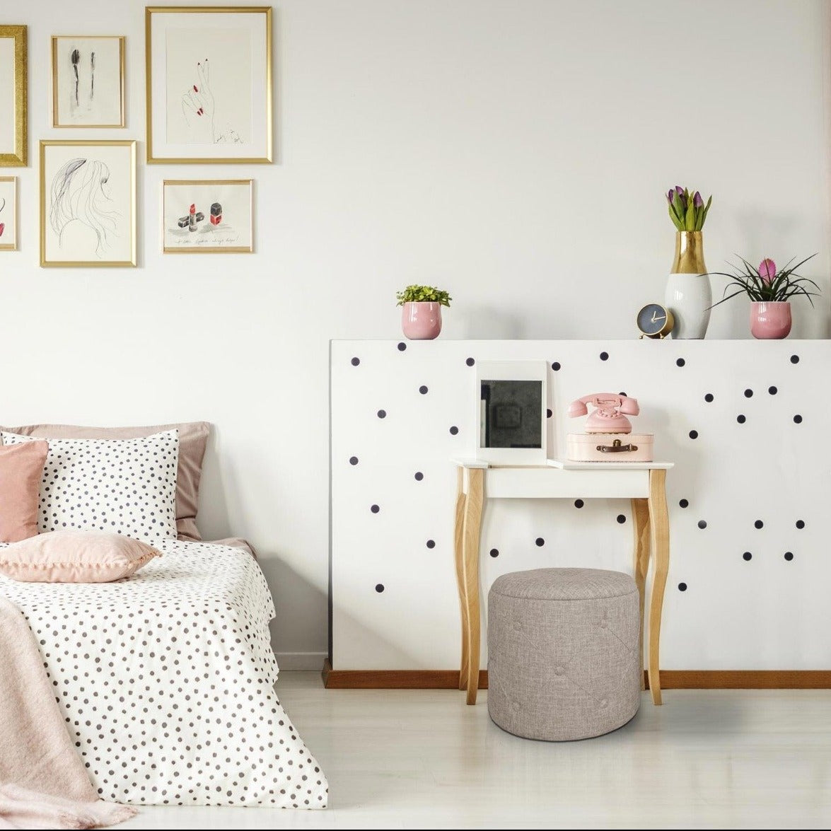 Set de 2 poufs ronds Colonia Tissu Beige