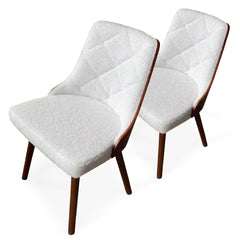 Lot de 2 chaises scandinaves Lalix Bois Noisette & Tissu bouclette Crème