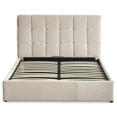 Lit double avec sommier relevable Babrin 160x200cm velours beige