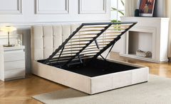 Lit double avec sommier relevable Babrin 160x200cm velours beige
