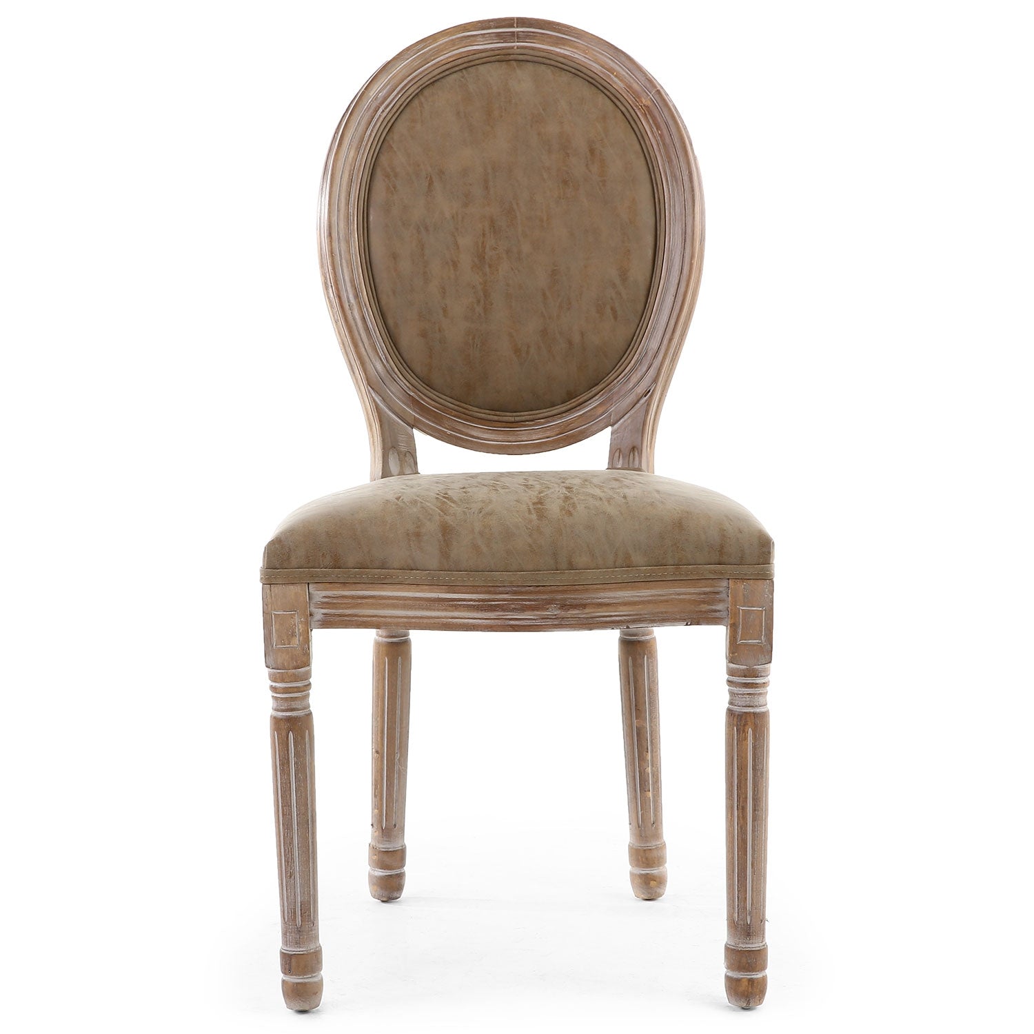 Lot de 2 chaises de style médaillon Louis XVI Bois patiné & simili taupe