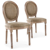 Ensemble de 2 chaises médaillon en bois patiné et simili taupe