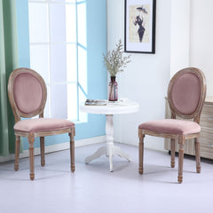 Lot de 2 chaises Louis XVI Bois patiné & velours rose