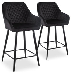 Lot de 2 chaises de bar en velours Ayda noir