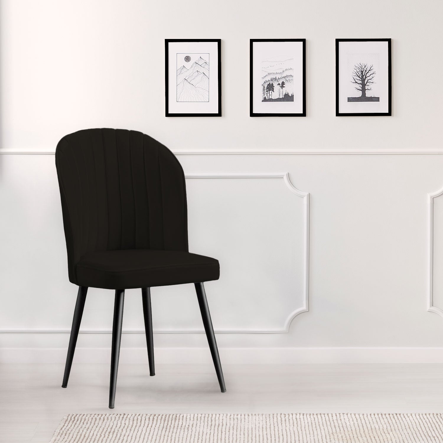 Lot de 2 chaises matelassées coutures verticales Louvenda Velours Noir