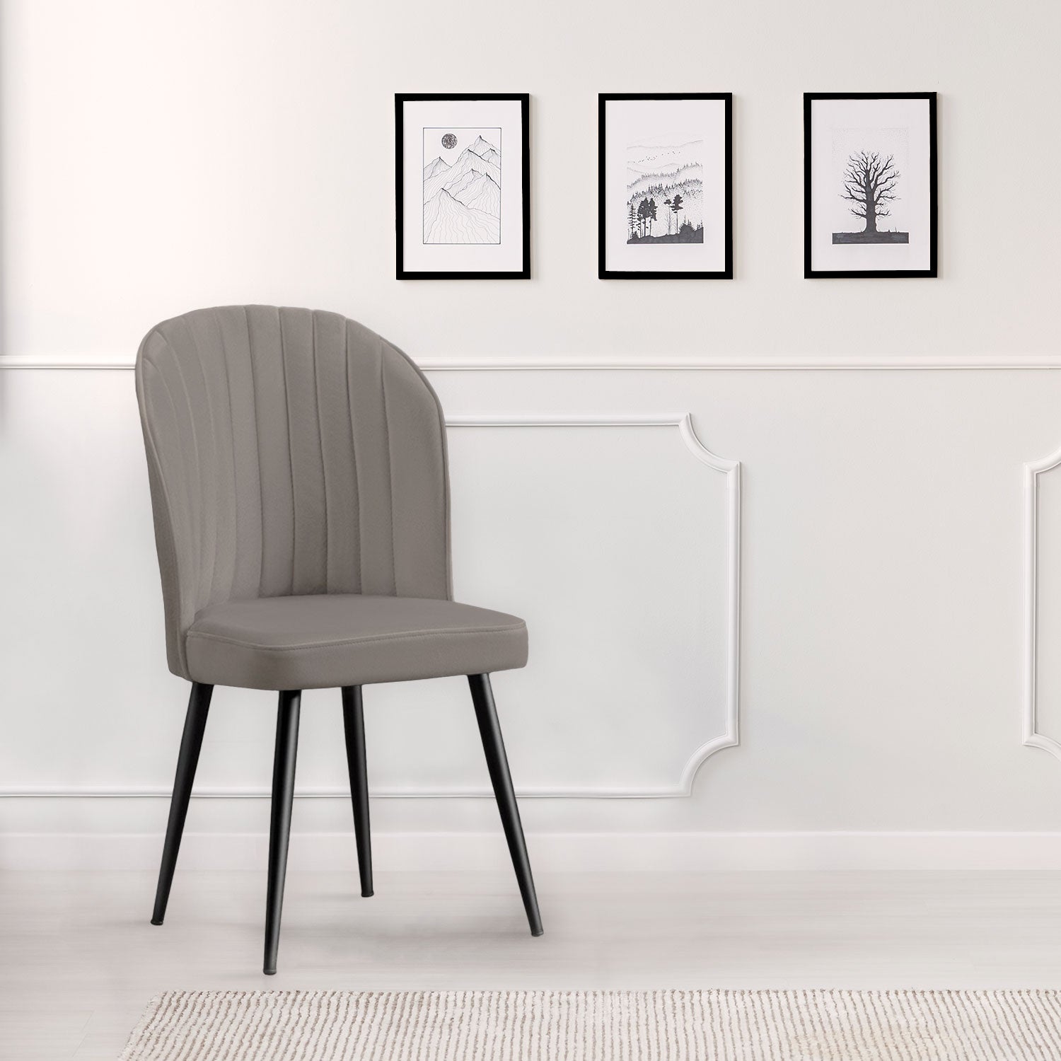 Lot de 2 chaises matelassées coutures verticales Louvenda Velours Taupe
