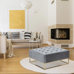 Pouf carré Hudson Velours Argent