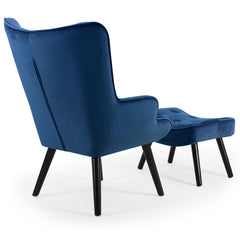 Fauteuil scandinave + pouf Lylou Velours Bleu