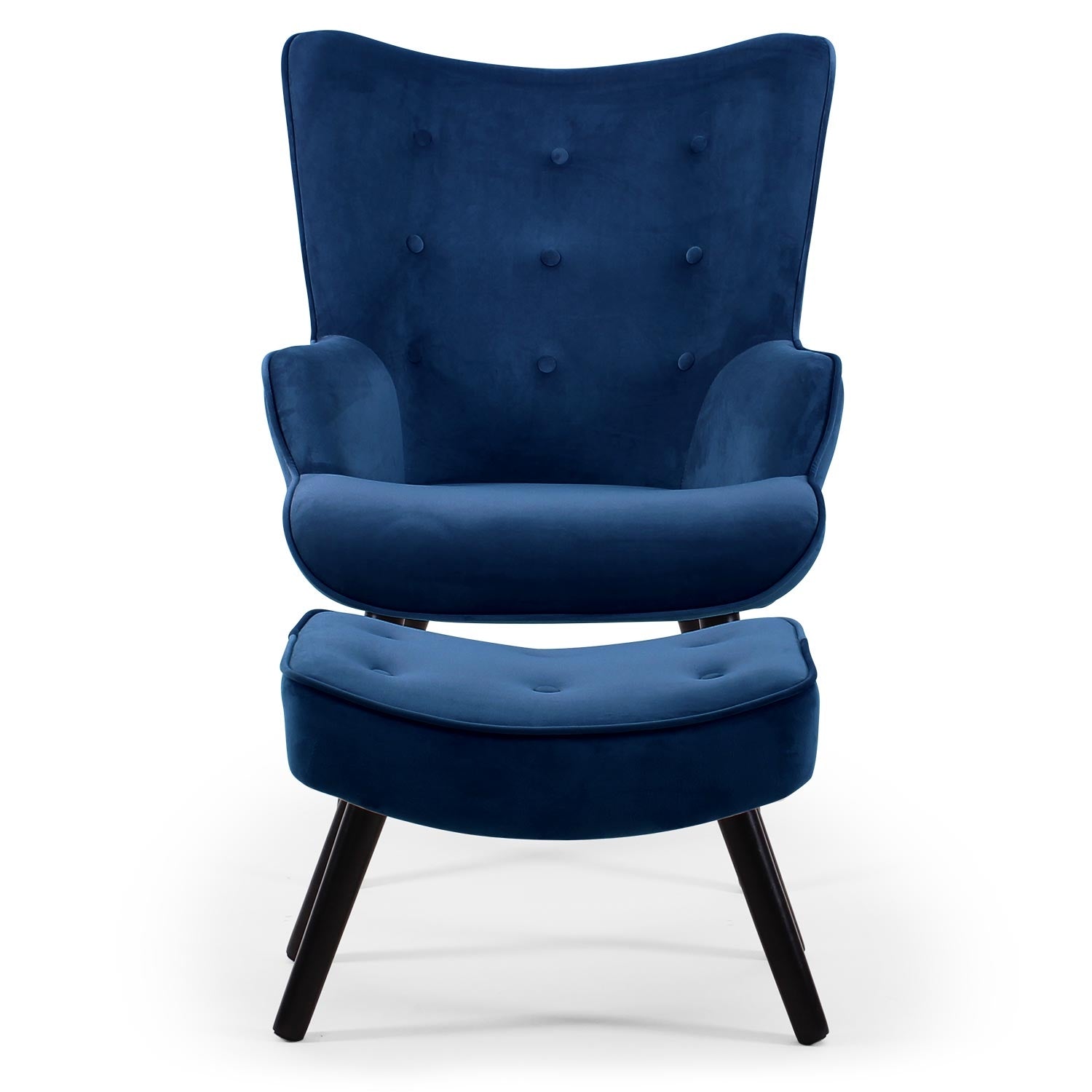 Fauteuil scandinave + pouf Lylou Velours Bleu