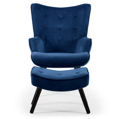 Fauteuil scandinave + pouf Lylou Velours Bleu