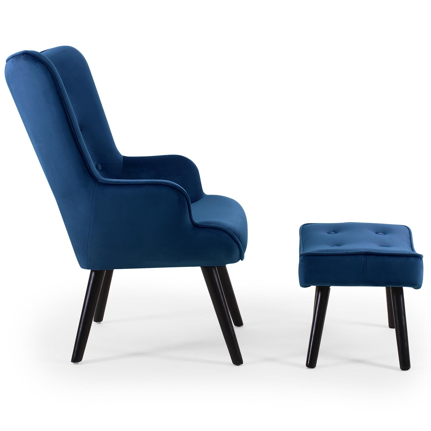Fauteuil scandinave + pouf Lylou Velours Bleu