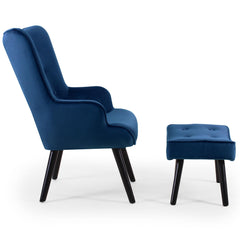 Fauteuil scandinave + pouf Lylou Velours Bleu