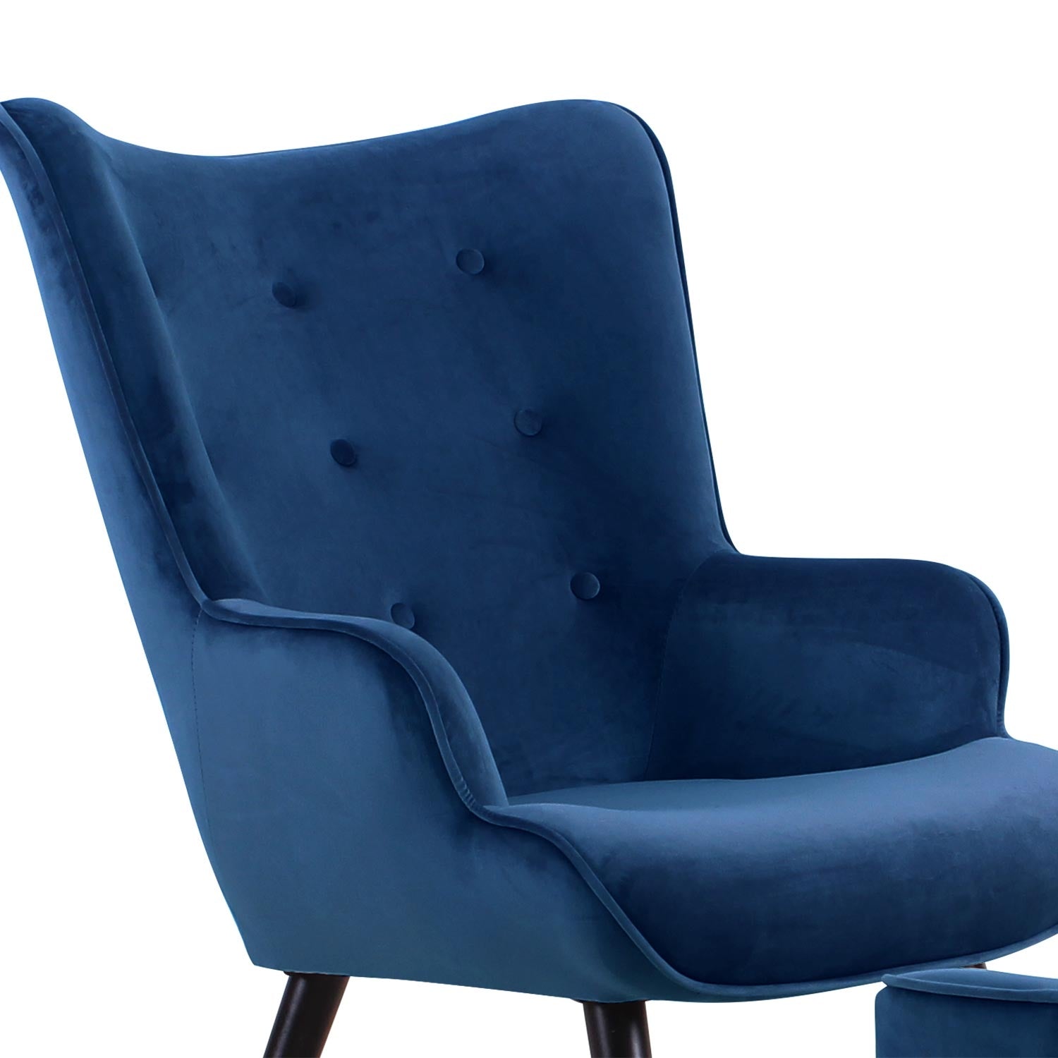 Fauteuil scandinave + pouf Lylou Velours Bleu