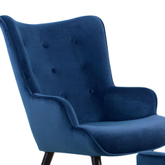 Fauteuil scandinave + pouf Lylou Velours Bleu