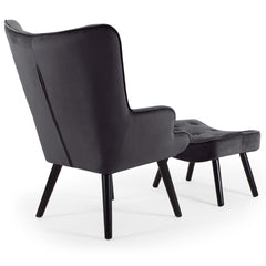 Fauteuil Amani scandinave avec pouf velours noir