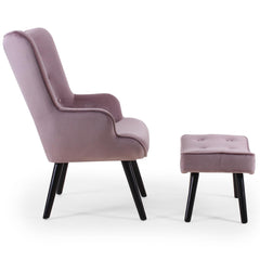 Fauteuil scandinave + pouf Lylou Velours Rose