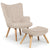 Fauteuil scandinave et pouf en tissu beige
