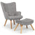Fauteuil scandinave avec pouf en tissu gris clair