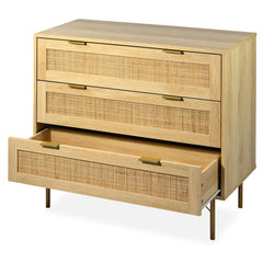 Commode Calys à 3 tiroirs en bois clair et rotin