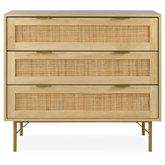 Commode Calys à 3 tiroirs en bois clair et rotin