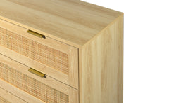 Commode Calys à 3 tiroirs en bois clair et rotin