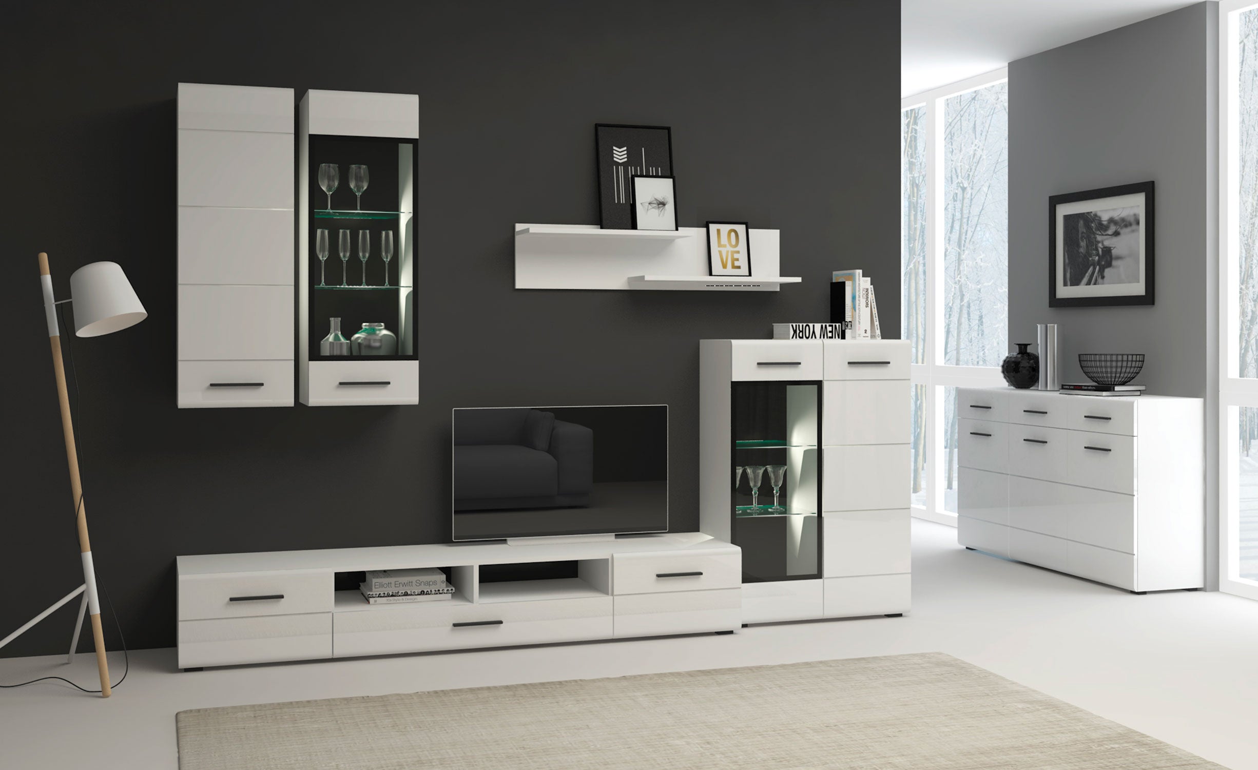 Meuble à étagères avec porte Biancom L38xH110cm Blanc brillant