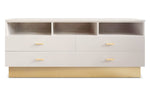 Meuble TV avec 4 tiroirs, couleur taupe clair et or