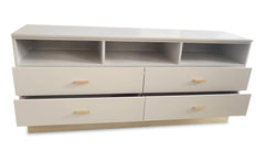 Meuble TV moderne 4 tiroirs Nestor Taupe clair et Or