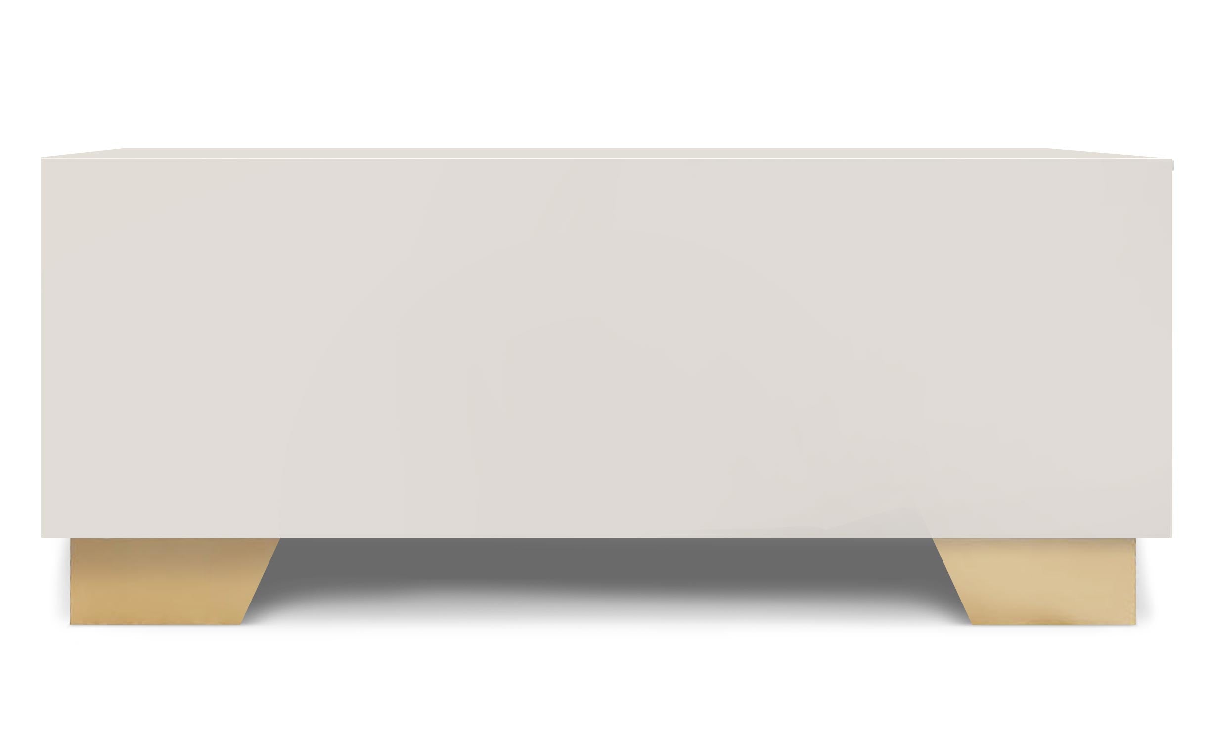 Meuble TV moderne 4 tiroirs Nestor Taupe clair et Or